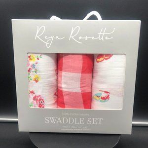 REYA ROSETTE Muslin Cotton Swaddles - Gingham, 3 Pack BRAND NEW!